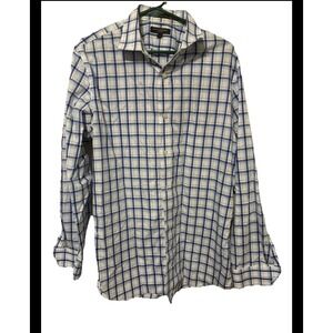 Banana Republic Grant Fit Mens Blue White Plaid Non Iron Dress Shirt Large L